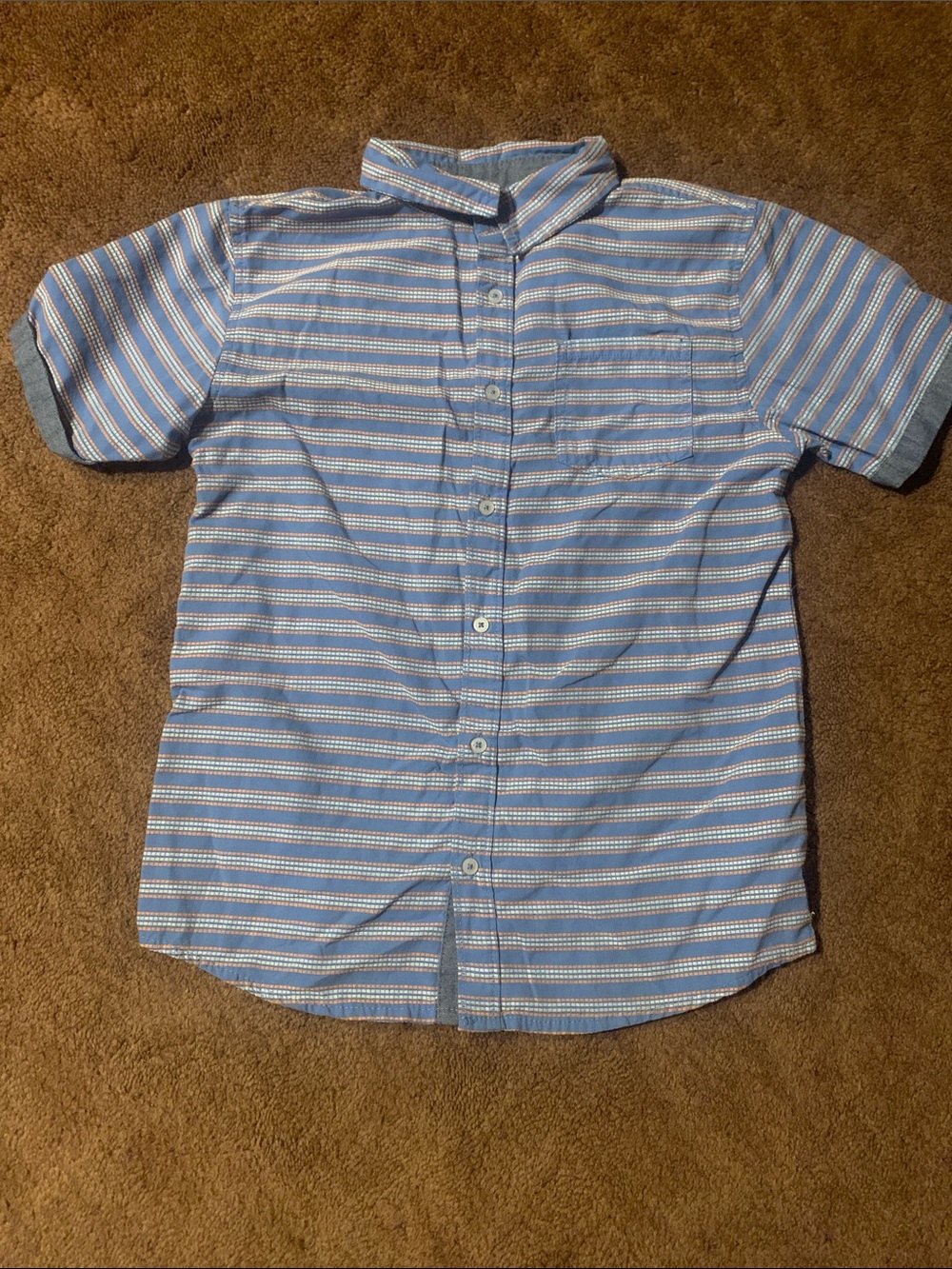 Ben Sherman Boys Blue & White Striped Short-Sleeve Button-Down Shirt